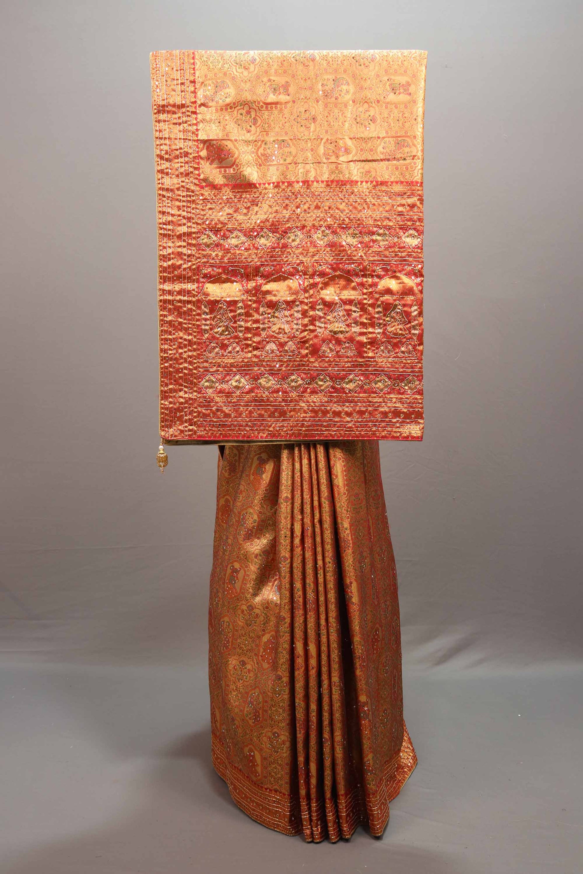  Orange Jacquard Silk Saree Traditional Woven Design Heavy Border