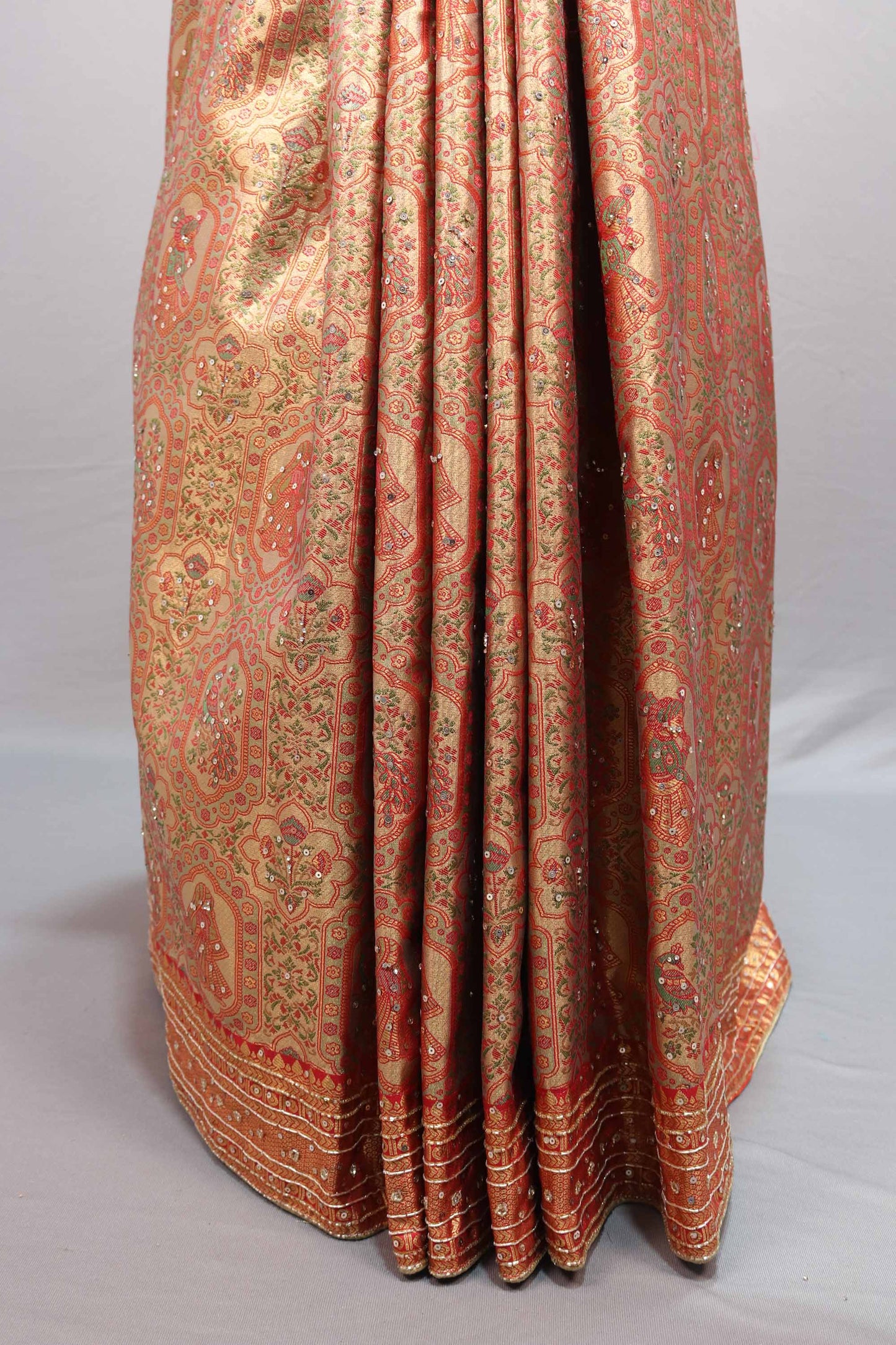 Orange Jacquard Silk Saree Traditional Woven Design Heavy Border