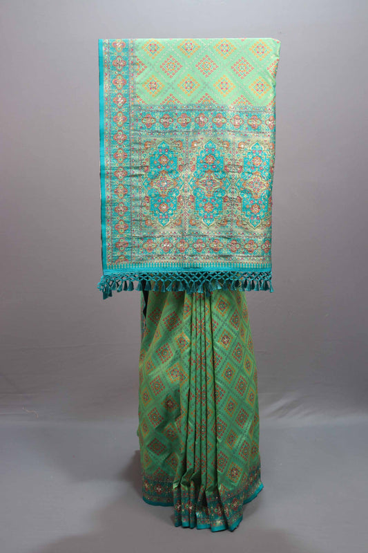  Sea Green Jacquard Silk Saree with Woven Motifs Designer Border