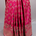 Rani Pink Jacquard Silk Saree Gold Woven Design Rich Border