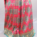 Pink Turquoise Jacquard Silk Saree with Zari Woven Design Rich Border
