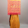  Mustard Yellow Jacquard Silk Saree Pink Embroidered Border Designer Pallu