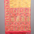 Mustard Yellow Jacquard Silk Saree Pink Embroidered Border Designer Pallu
