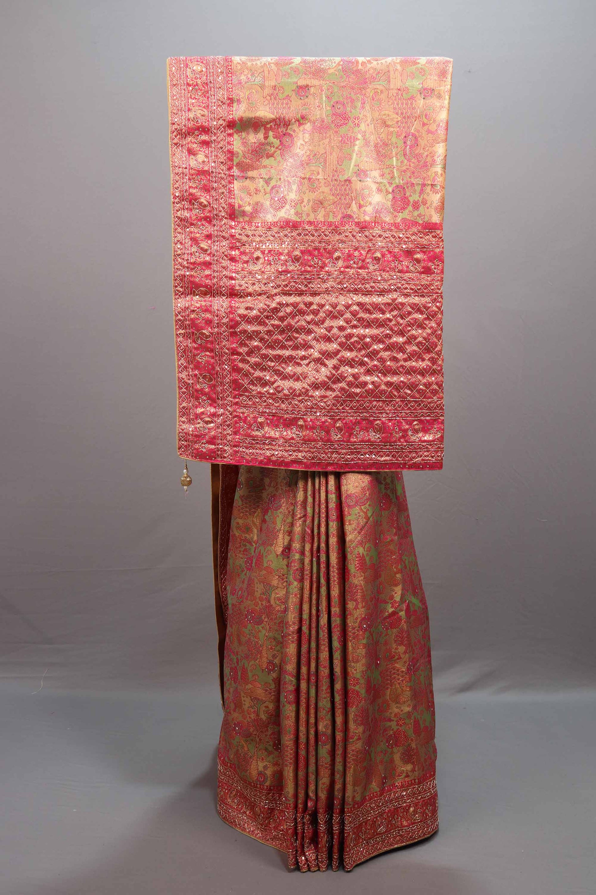 Gold Red Jacquard Silk Saree with Traditional Woven Design Rich Border