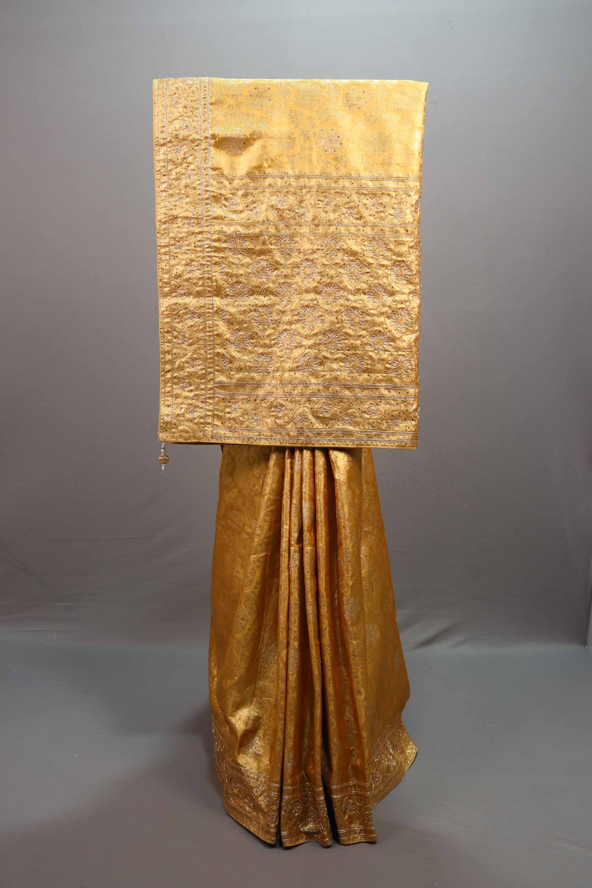  Golden Jacquard Silk Saree with Zari Woven Design Rich Border