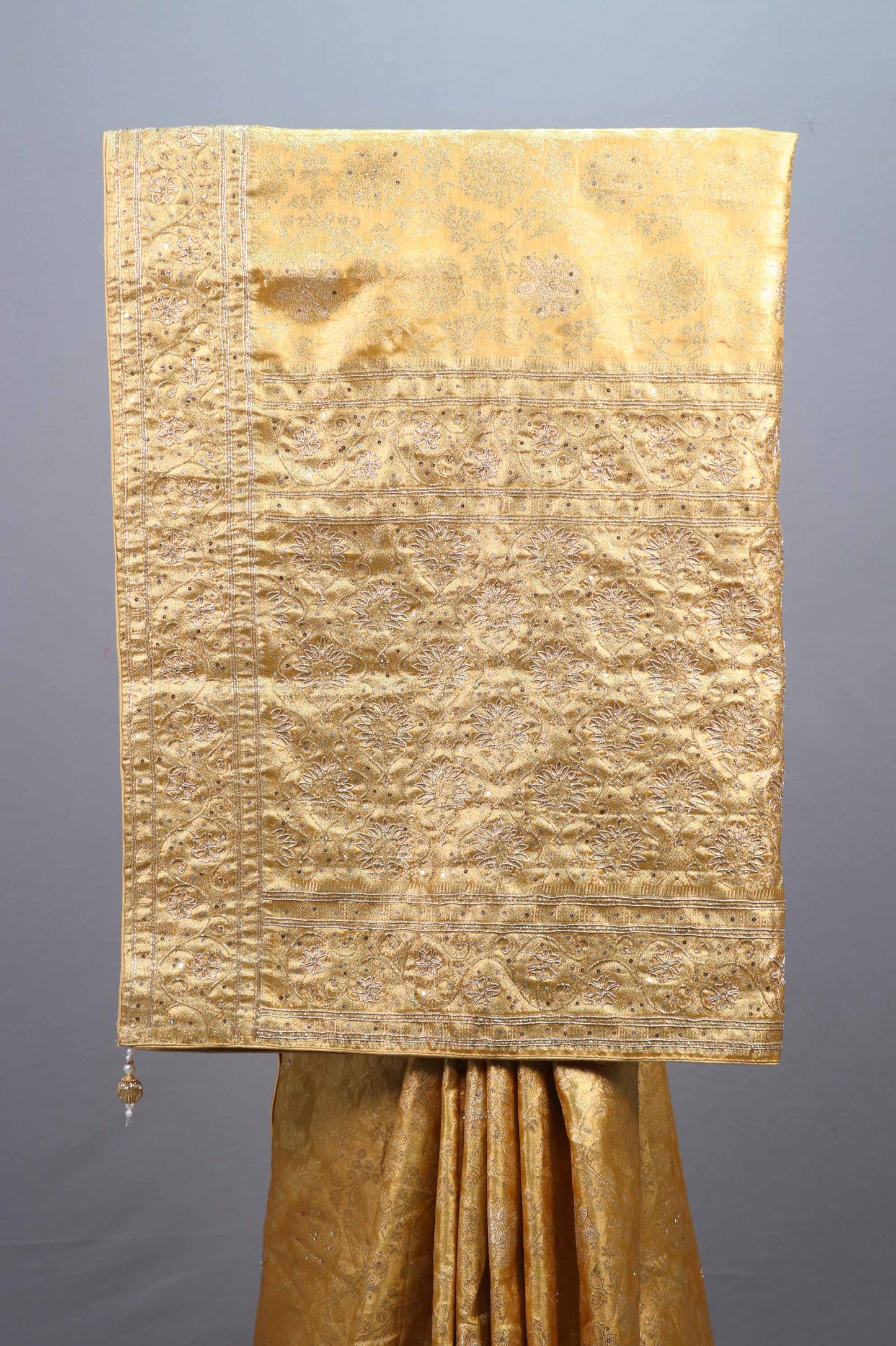 Golden Jacquard Silk Saree with Zari Woven Design Rich Border