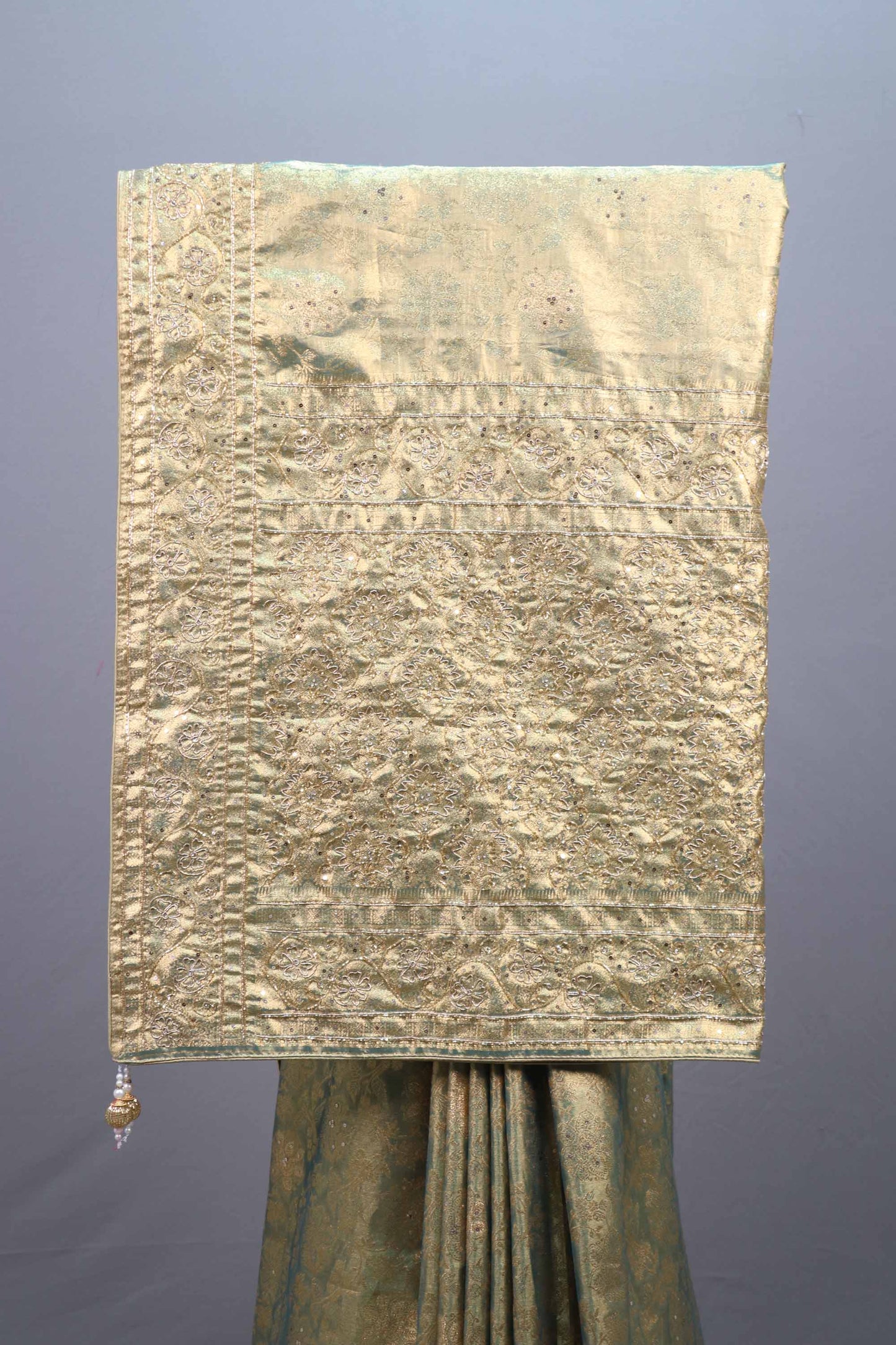 Olive Green Gold Jacquard Silk Saree Zari Woven Design Rich Border