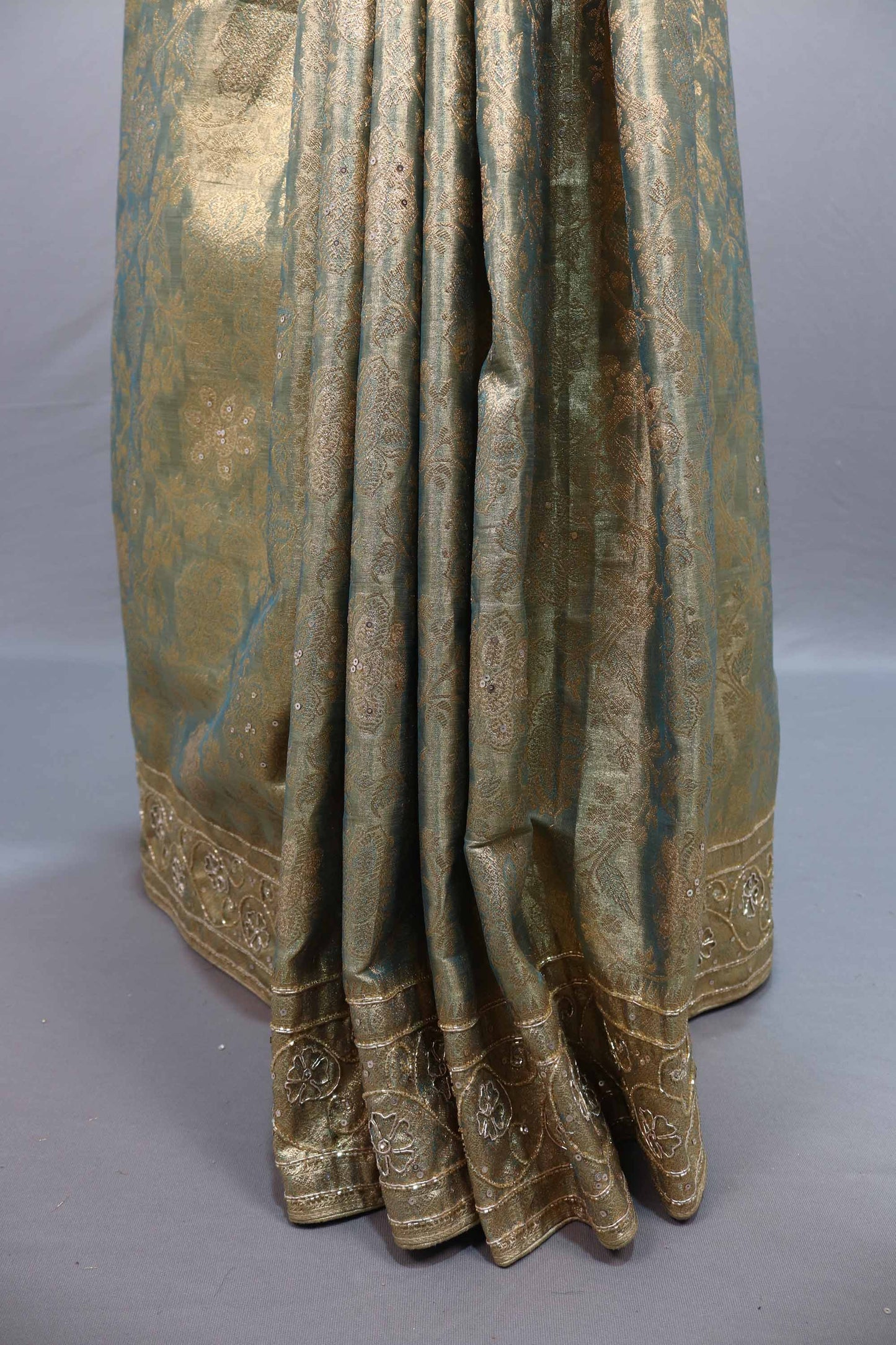 Olive Green Gold Jacquard Silk Saree Zari Woven Design Rich Border