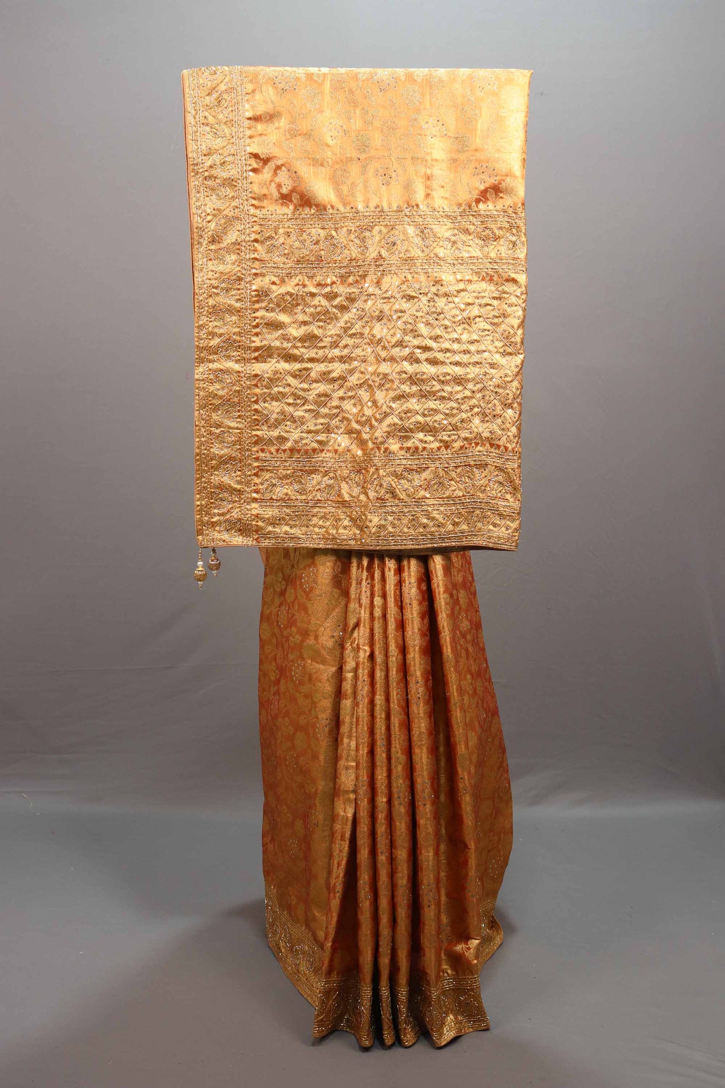  Golden Orange Jacquard Silk Saree with Zari Woven Design Rich Border