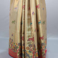 Cream Kanjivaram Silk Saree Motif Weaving and Rich Red Border