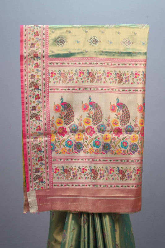 Green Kanjivaram Silk Saree Multicolor Peacock Designer Pallu
