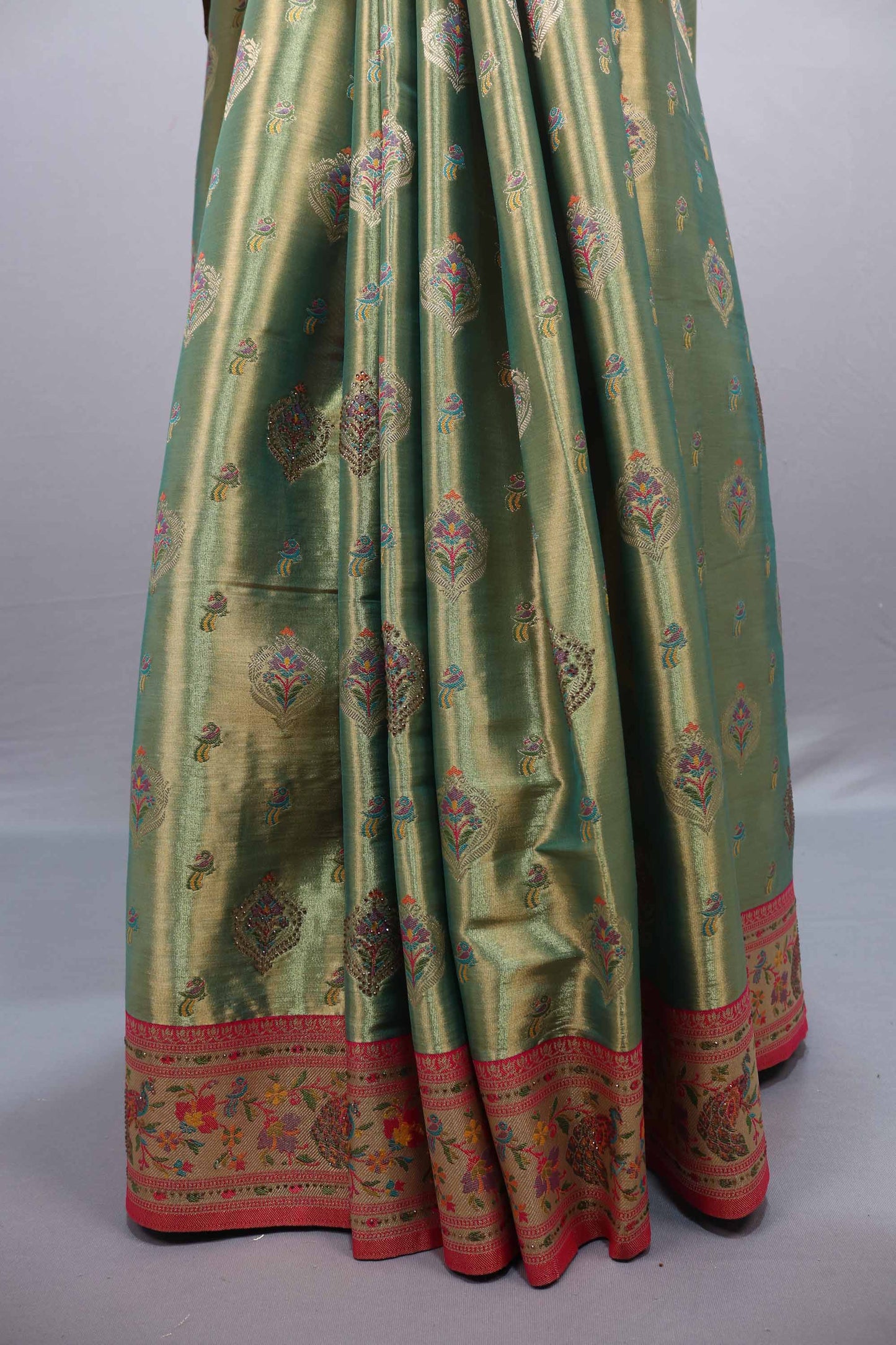 Green Kanjivaram Silk Saree Multicolor Peacock Designer Pallu
