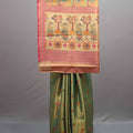 Olive Green Kanjivaram Silk Saree Multicolor Motif Weaving Pink Border 