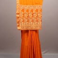  Orange Silk Saree Embroidery Elephant Motif Design Stone Designer Border