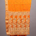 Orange Silk Saree Embroidery Elephant Motif Design Stone Designer Border