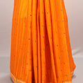 Orange Silk Saree Embroidery Elephant Motif Design Stone Designer Border