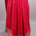 Rani Pink Silk Saree Heavy Embroidery Elephant Motif Stone Designer Border
