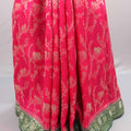 Rani Pink Green Kanjivaram Silk Saree Zari  Floral Elephant Motifs Rich Border