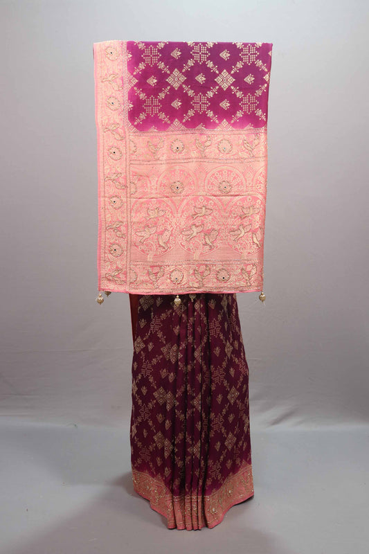 Wine Peach Kanjivaram Silk Saree Rich Zari Floral Motifs Designer Border 