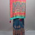 Teal Blue Silk Saree Multicolor Traditional Print Motif Border Rich Pallu 