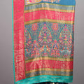 Teal Blue Silk Saree Multicolor Traditional Print Motif Border Rich Pallu
