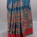 Teal Blue Silk Saree Multicolor Traditional Print Motif Border Rich Pallu