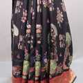 Black Silk Saree Multicolor Print Elephant Motif Border Rich Zari Pallu