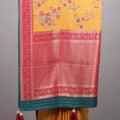 Mustard Yellow Silk Saree Floral Print Rich Zari Border Pallu