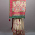 Designer Cream Silk Saree Multicolor Traditional Print Motif Border