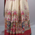 Designer Cream Silk Saree Multicolor Traditional Print Motif Border