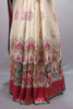 Designer Cream Silk Saree Multicolor Traditional Print Motif Border