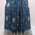 Navy Blue Silk Saree with Silver Zari Weaving Designer Border