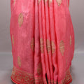 Pink Silk Saree with Gold Zari Weaving Rich Designer Border