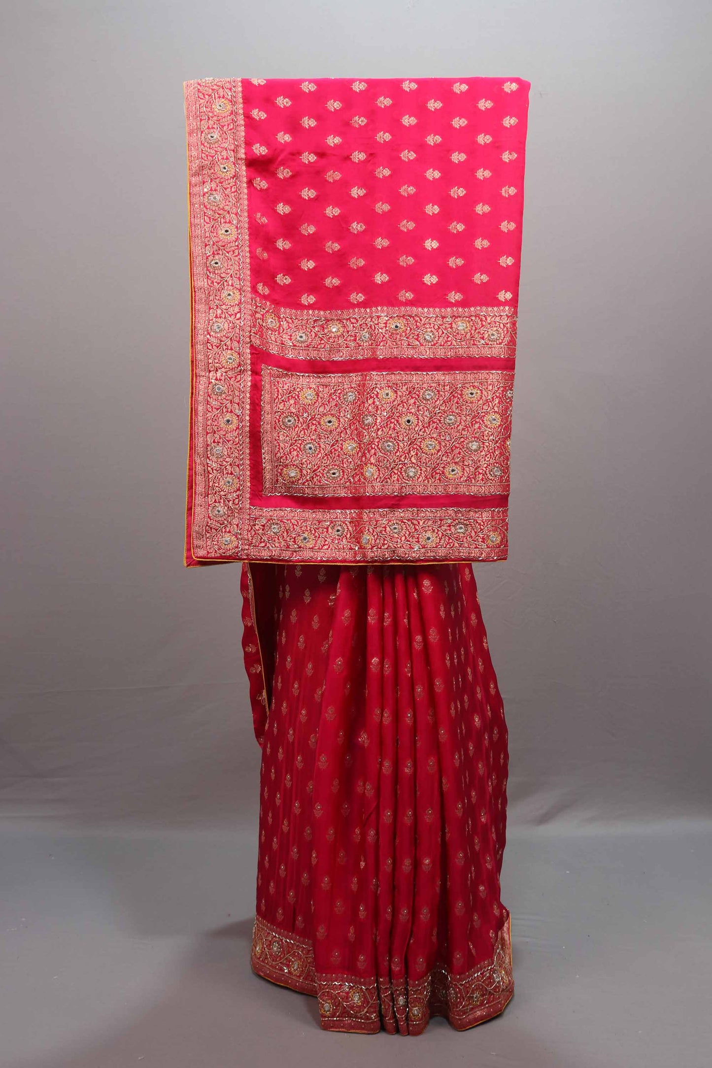 Red Silk Saree with Gold Zari Embroidery Heavy Designer Border