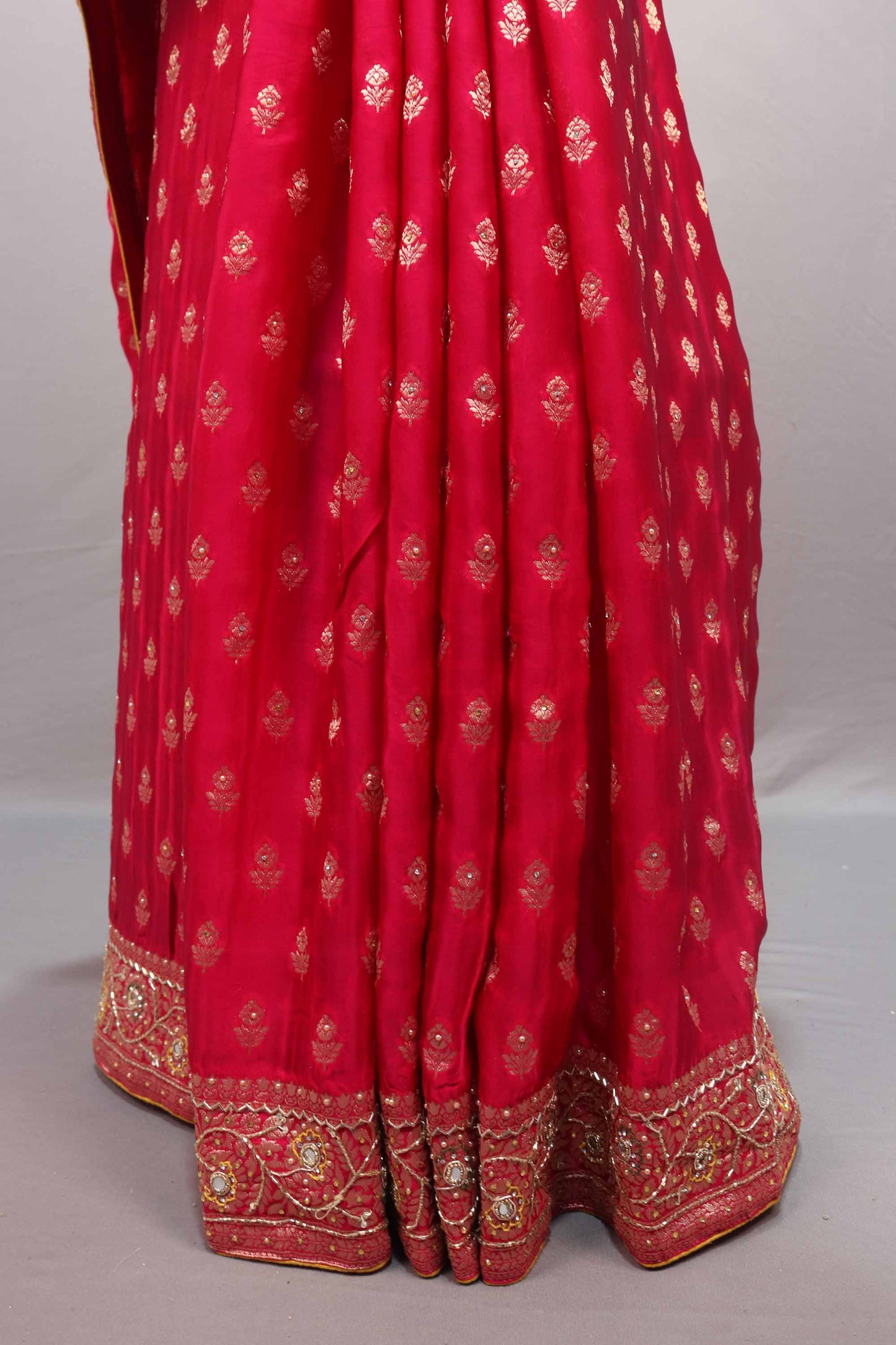 Red Silk Saree with Gold Zari Embroidery Heavy Designer Border