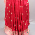 Red Pink Silk Saree with Heavy Embroidered Border Zari Designer Pallu