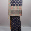  Navy Blue Silk Saree with Gold Zari Motifs Woven Border Designer Pallu