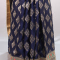 Navy Blue Silk Saree with Gold Zari Motifs Woven Border Designer Pallu