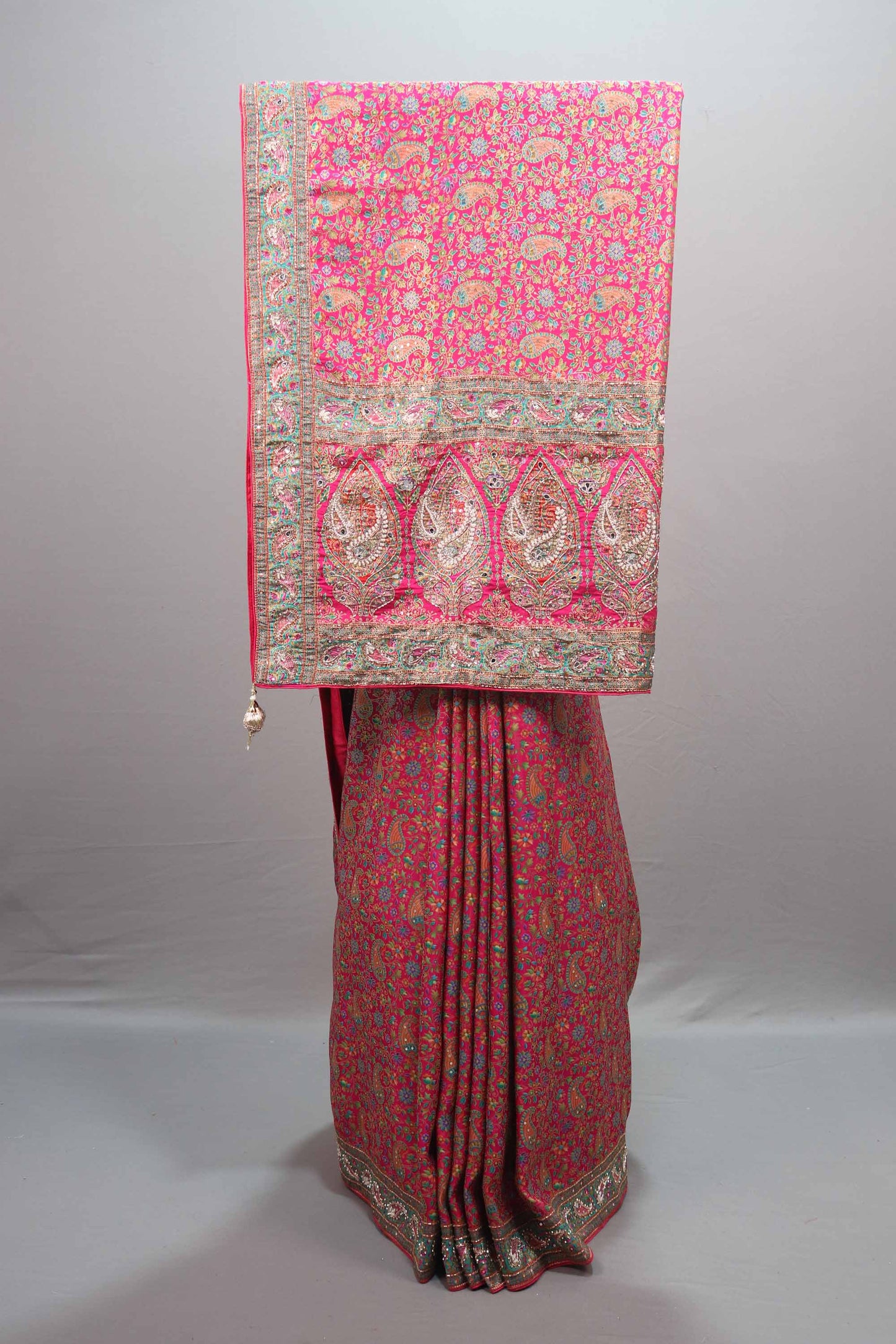 Pink Banarasi Silk Saree with Floral Buta Design Rich Zari Border 