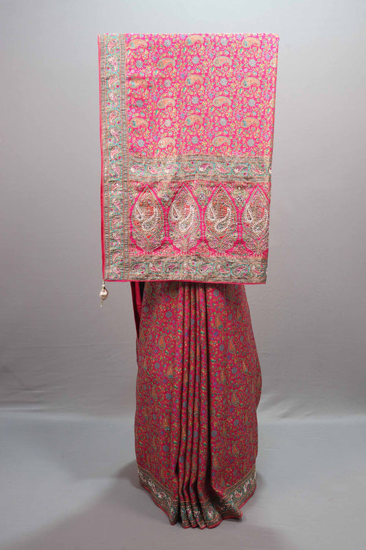 Pink Banarasi Silk Saree with Floral Buta Design Rich Zari Border 