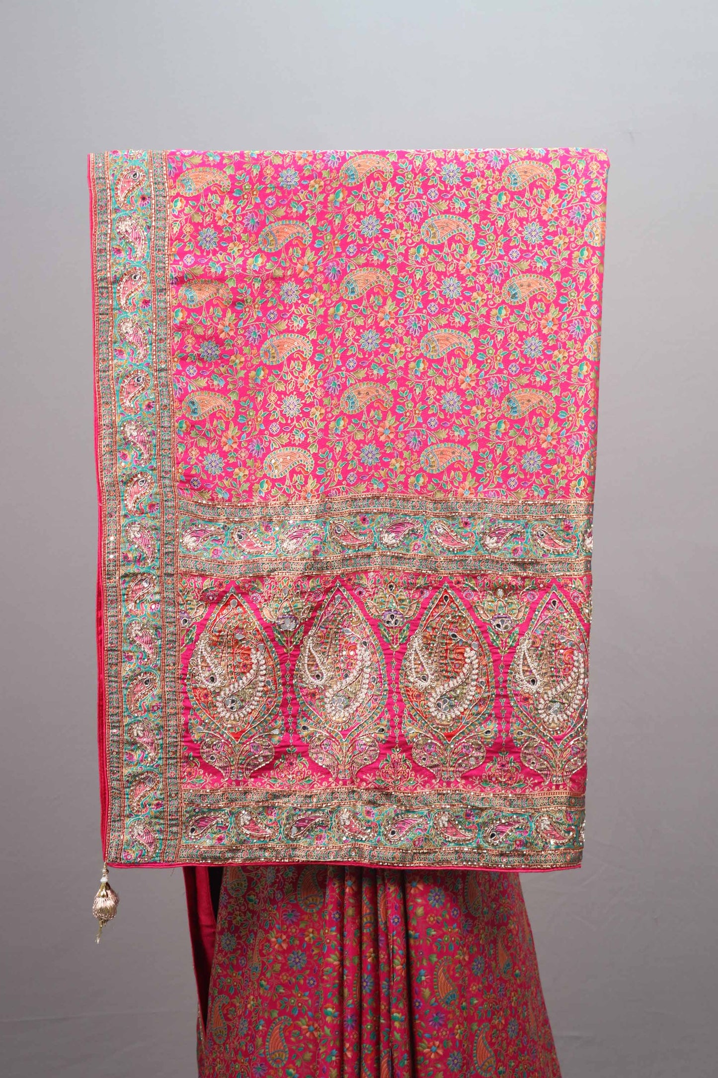 Pink Banarasi Silk Saree with Floral Buta Design Rich Zari Border