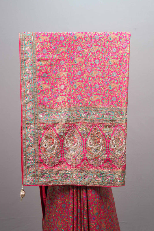 Pink Banarasi Silk Saree with Floral Buta Design Rich Zari Border