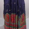 Navy Blue Banarasi Silk Saree with Traditional Temple Border