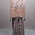Grey Banarasi Silk Saree with Diamond Check Pattern Rich Zari Border 