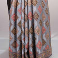 Grey Banarasi Silk Saree with Diamond Check Pattern Rich Zari Border
