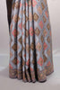Grey Banarasi Silk Saree with Diamond Check Pattern Rich Zari Border