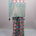  Multicolor Banarasi Silk Saree with Checkered Design Rich Teal Zari Border 