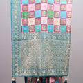 Multicolor Banarasi Silk Saree with Checkered Design Rich Teal Zari Border
