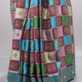 Multicolor Banarasi Silk Saree with Checkered Design Rich Teal Zari Border