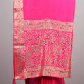 Rani Pink Silk Saree with Heavy Zari Embroidered Border Design